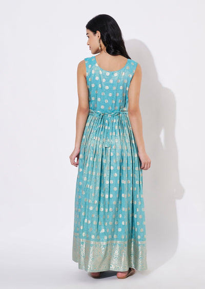 Sea Blue Tissue Long Kurti