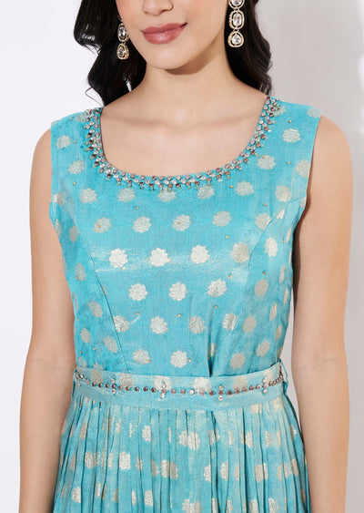 Sea Blue Tissue Long Kurti