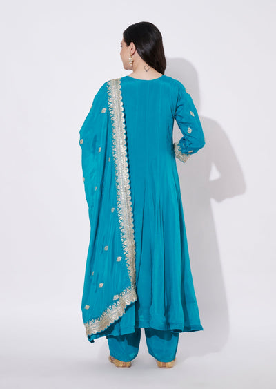 Rama Blue Chinnon Anarkali Suit