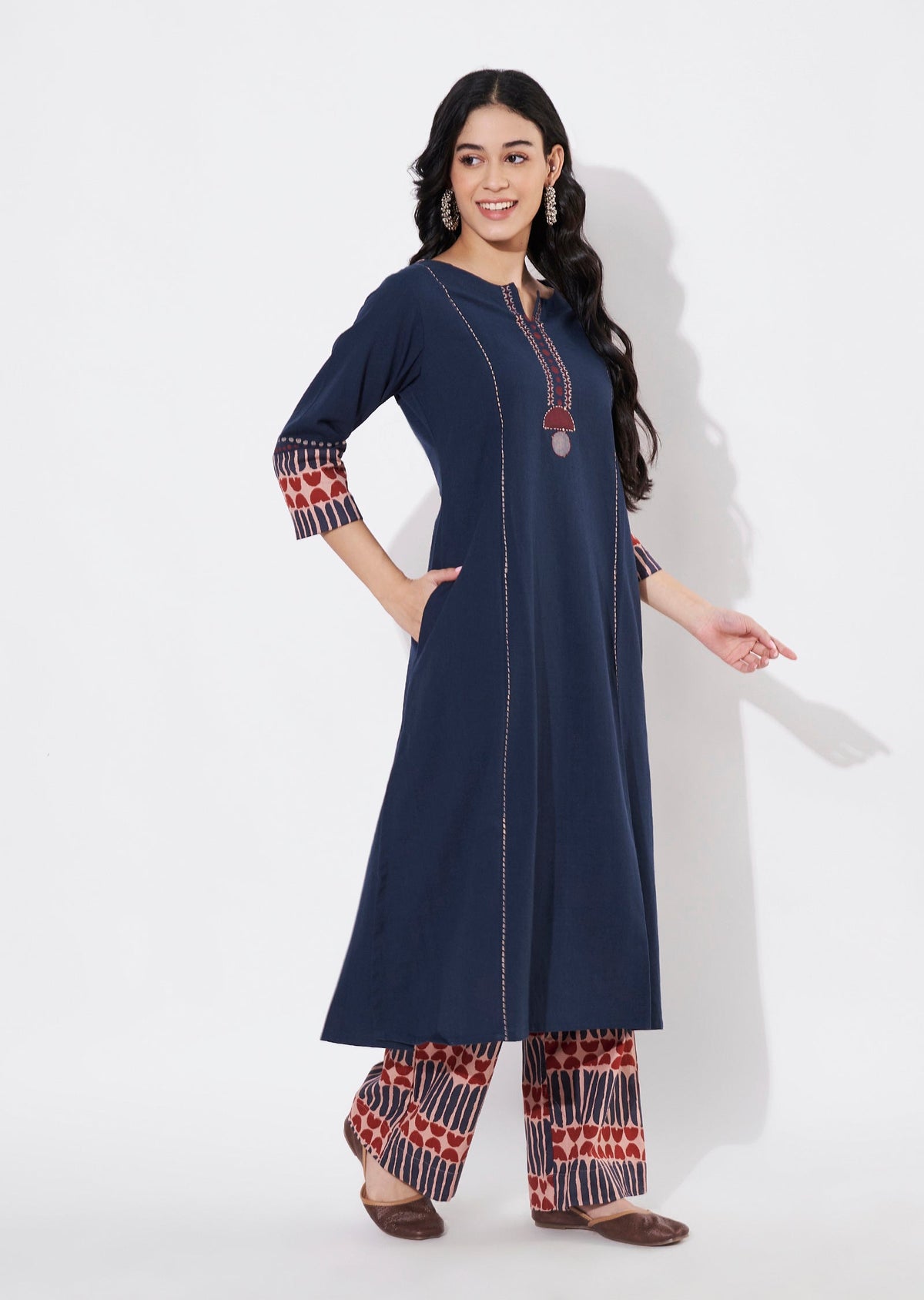 Navy Blue Cotton Fusion wear kurti