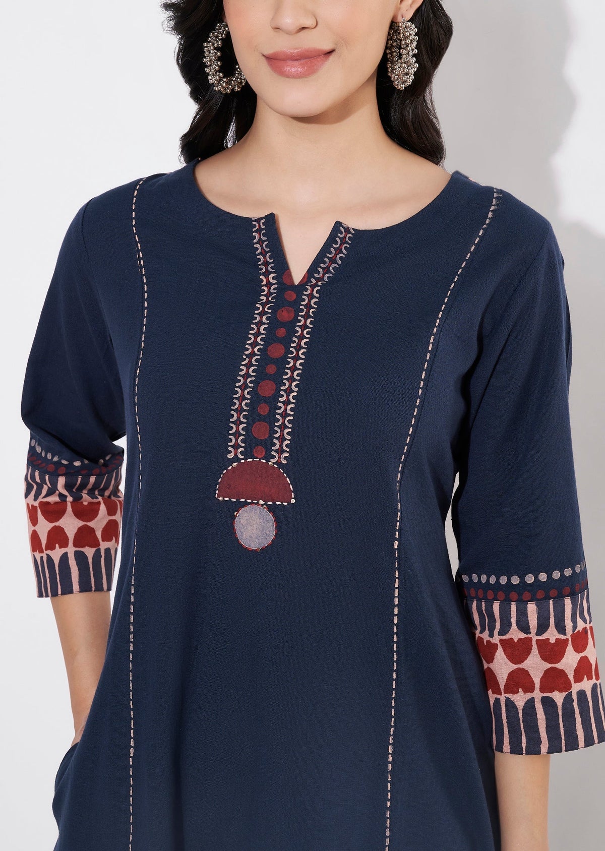Navy Blue Cotton Fusion wear kurti
