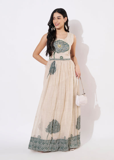 Green Chanderi Long Kurti
