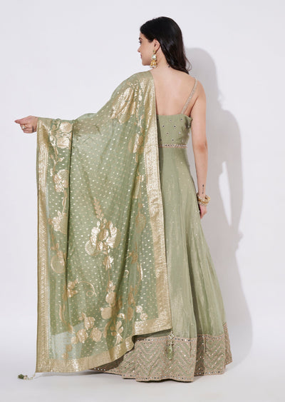 Light Green Tissue Anarkali Suit