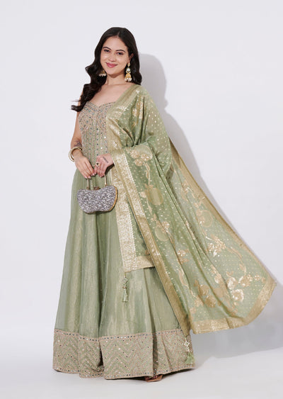 Light Green Tissue Anarkali Suit