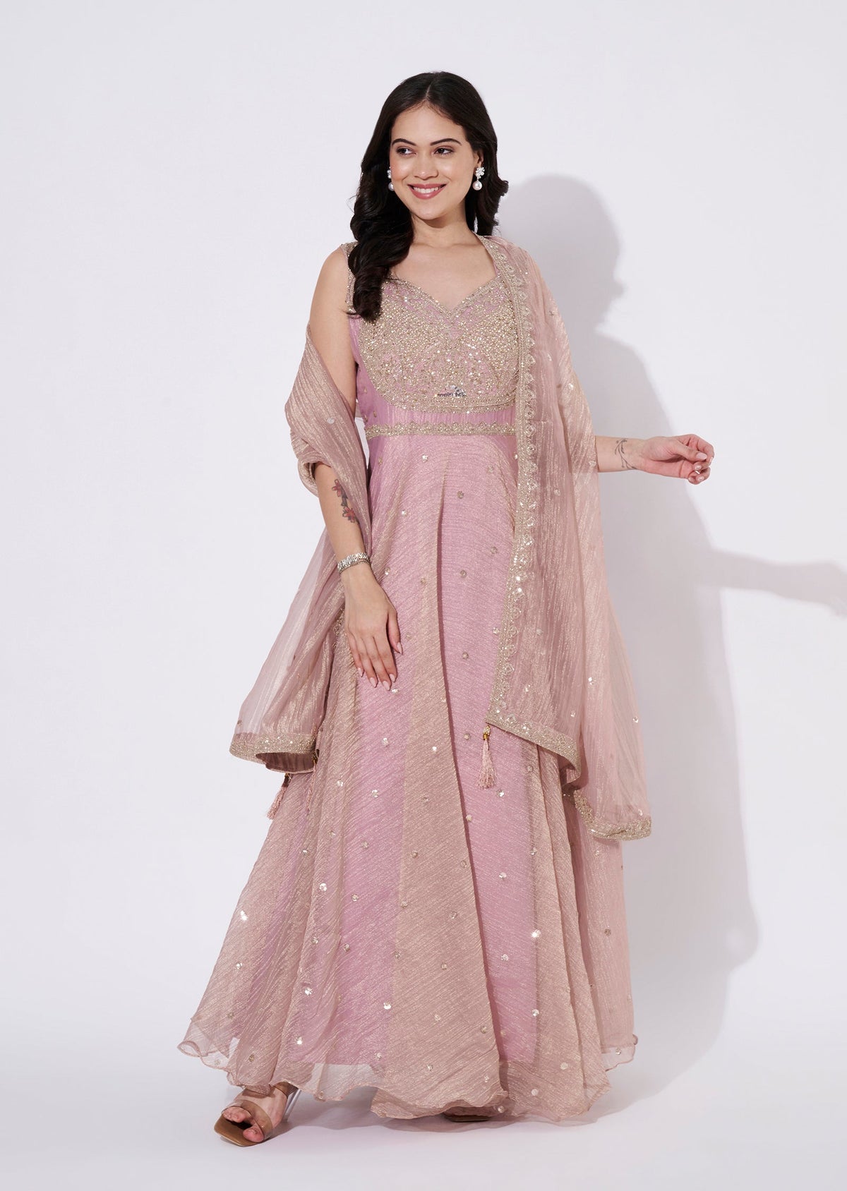Onion Pink Silk Anarkali Suit