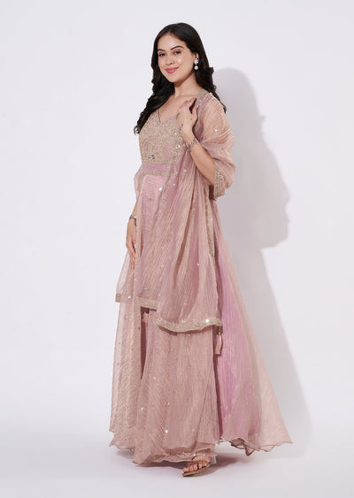 Onion Pink Silk Anarkali Suit