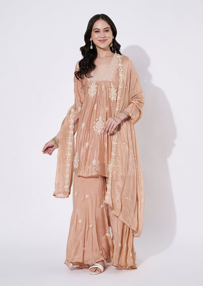 Peach Silk Sharara Set