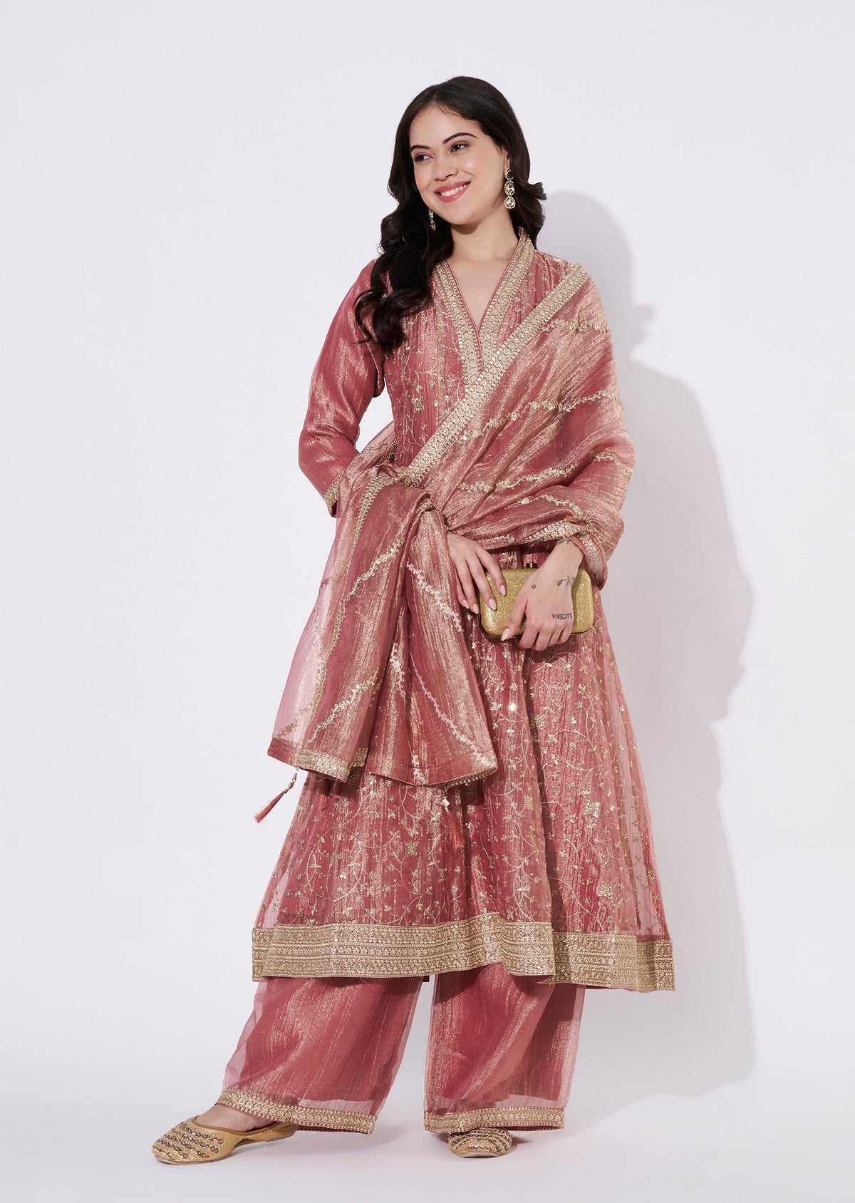 Onion Pink Tissue Anarkali Suit