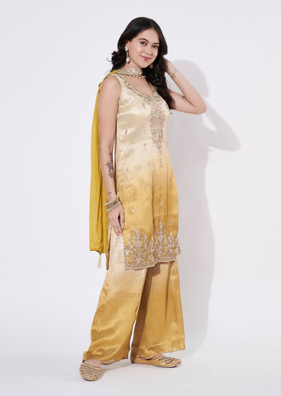 Yellow Tissue Sharara Set
