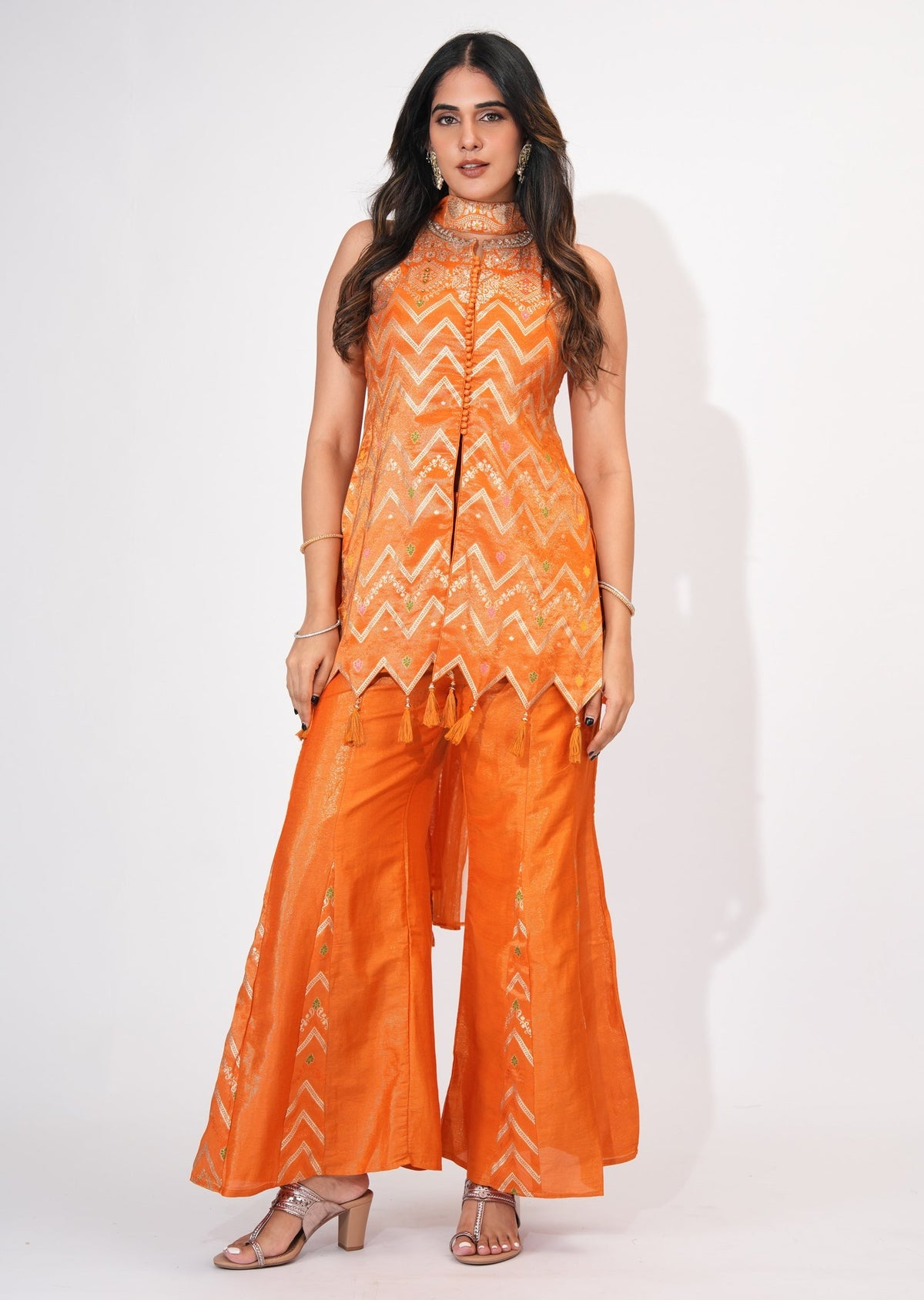 Orange Tissue Sharara Set