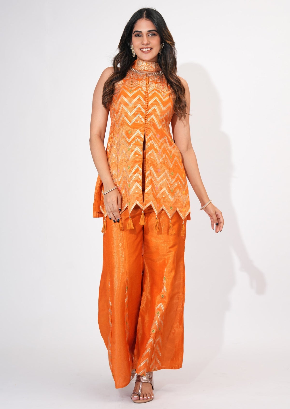 Orange Tissue Sharara Set