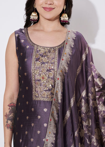 Mauve Silk Straight cut suit