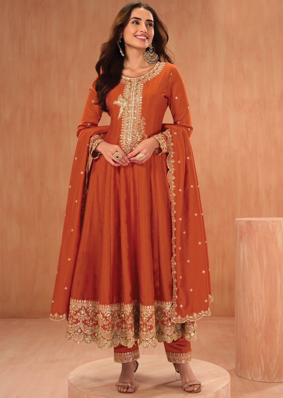 Orange Silk Anarkali suit