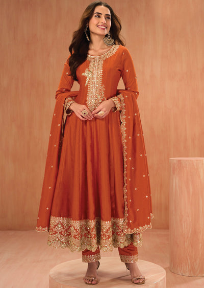 Orange Silk Anarkali suit