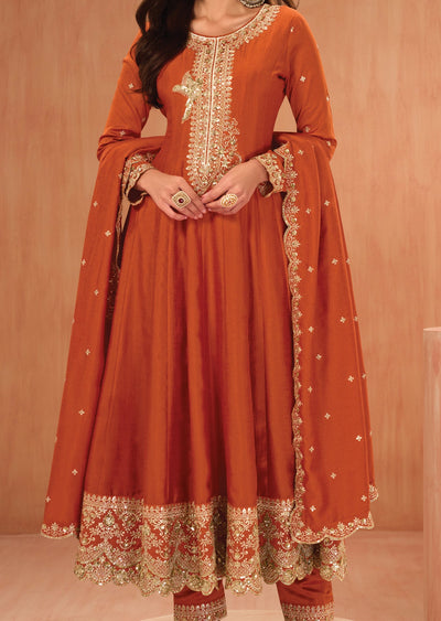 Orange Silk Anarkali suit