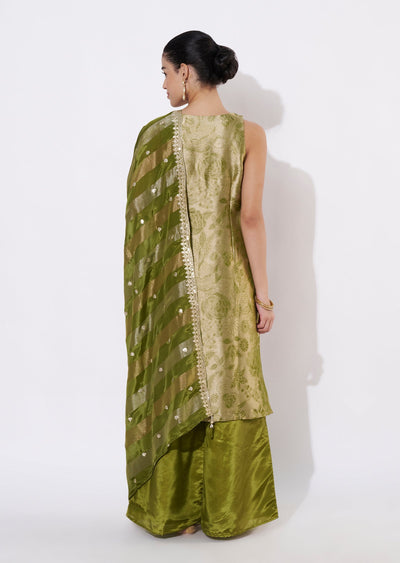Mehndi Green Tissue Sharara Set
