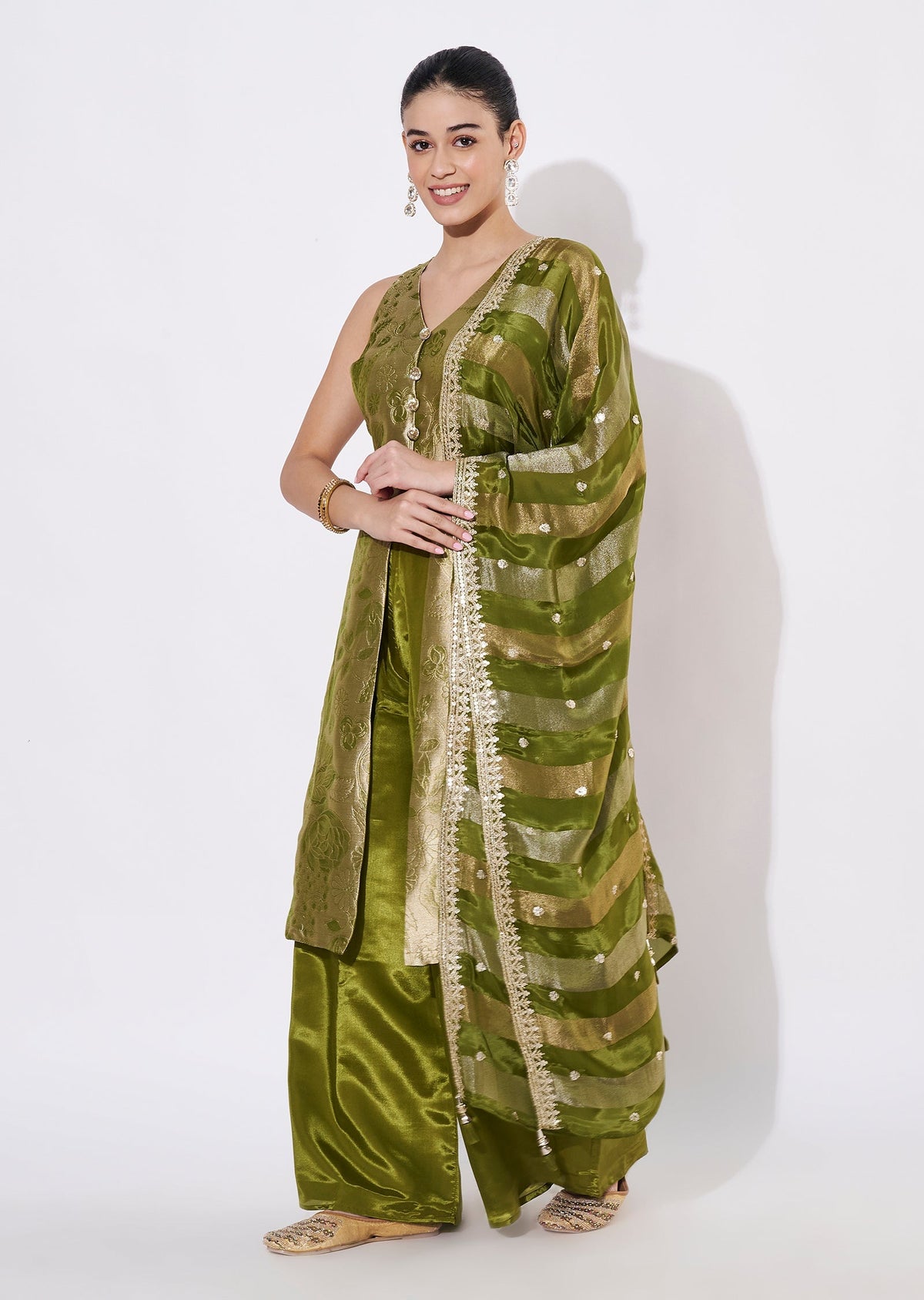 Mehndi Green Tissue Sharara Set