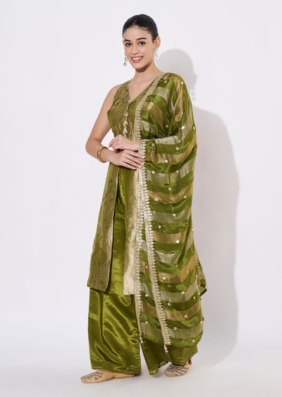 Mehndi Green Tissue Sharara Set