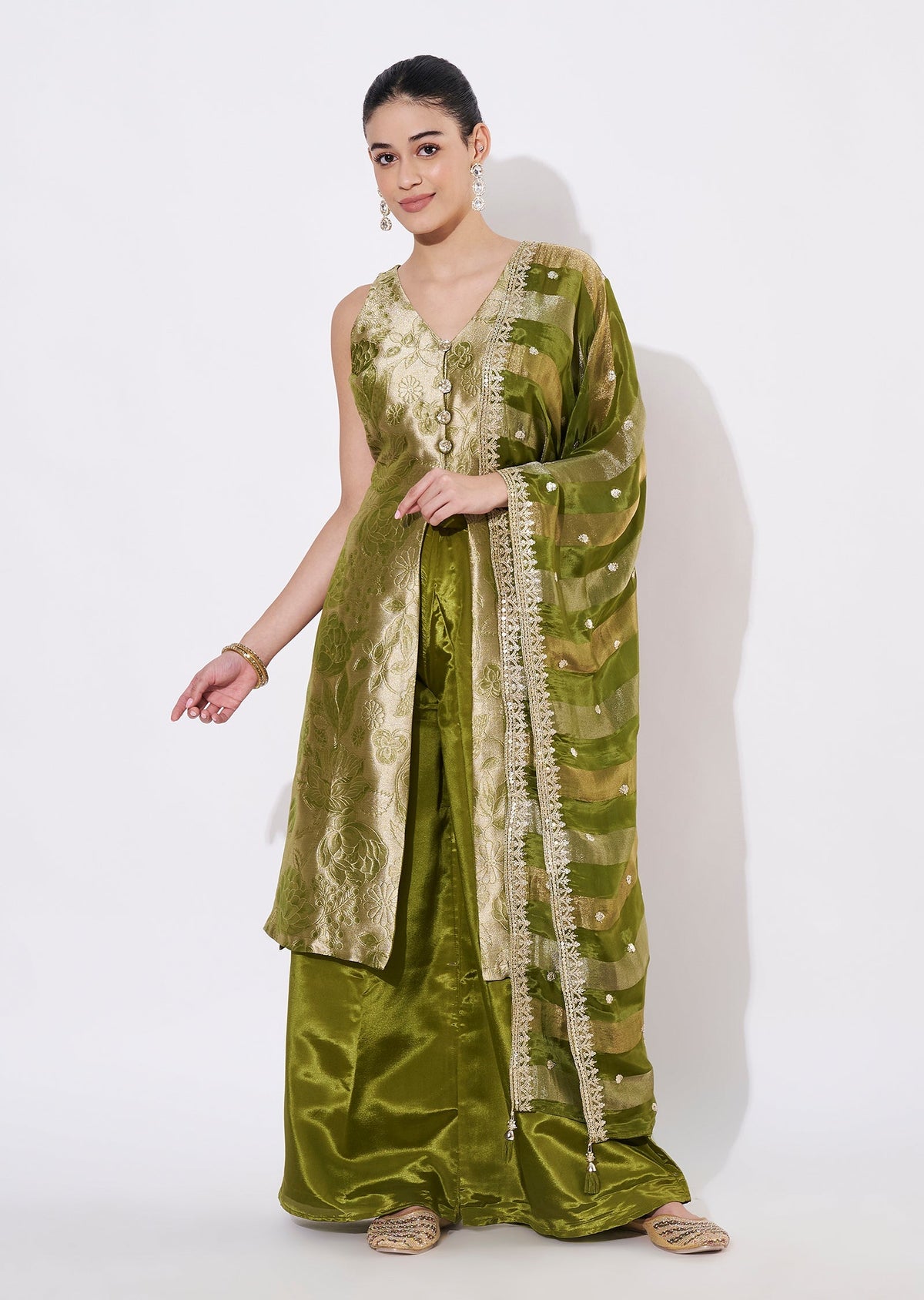 Mehndi Green Tissue Sharara Set