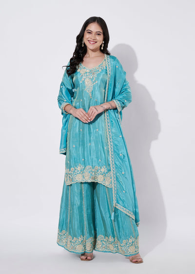 Light Blue Tissue Sharara Set