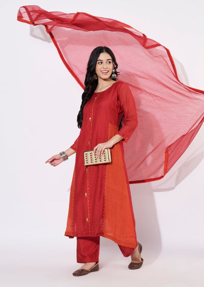 Maroon Mul Chanderi Anarkali Suit