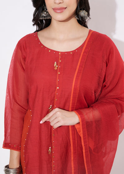 Maroon Mul Chanderi Anarkali Suit
