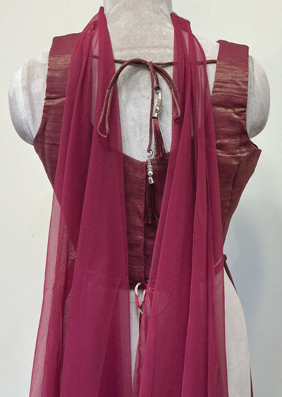 Maroon Tissue Sharara Set