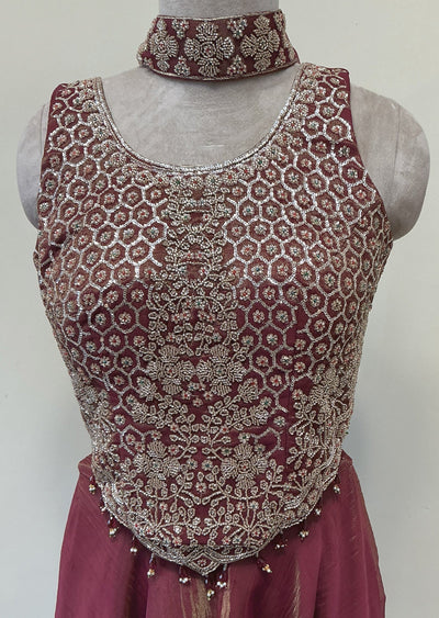 Maroon Tissue Sharara Set