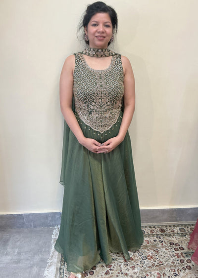 Mehndi Green Tissue Sharara Set