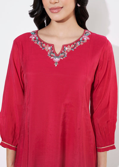 Rani Pink Mul Chanderi Frock style kurti
