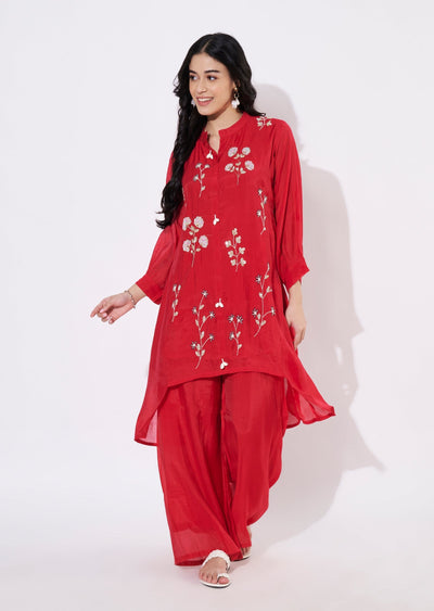 Rani Pink Mul Chanderi Fusion wear kurti