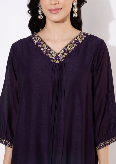Dark Purple Vichitra Silk Frock style kurti