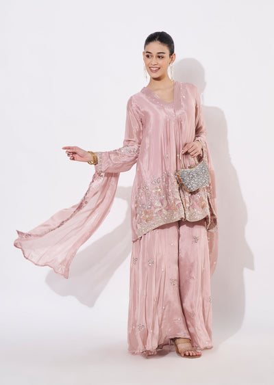 Onion Pink Chinnon Sharara Set