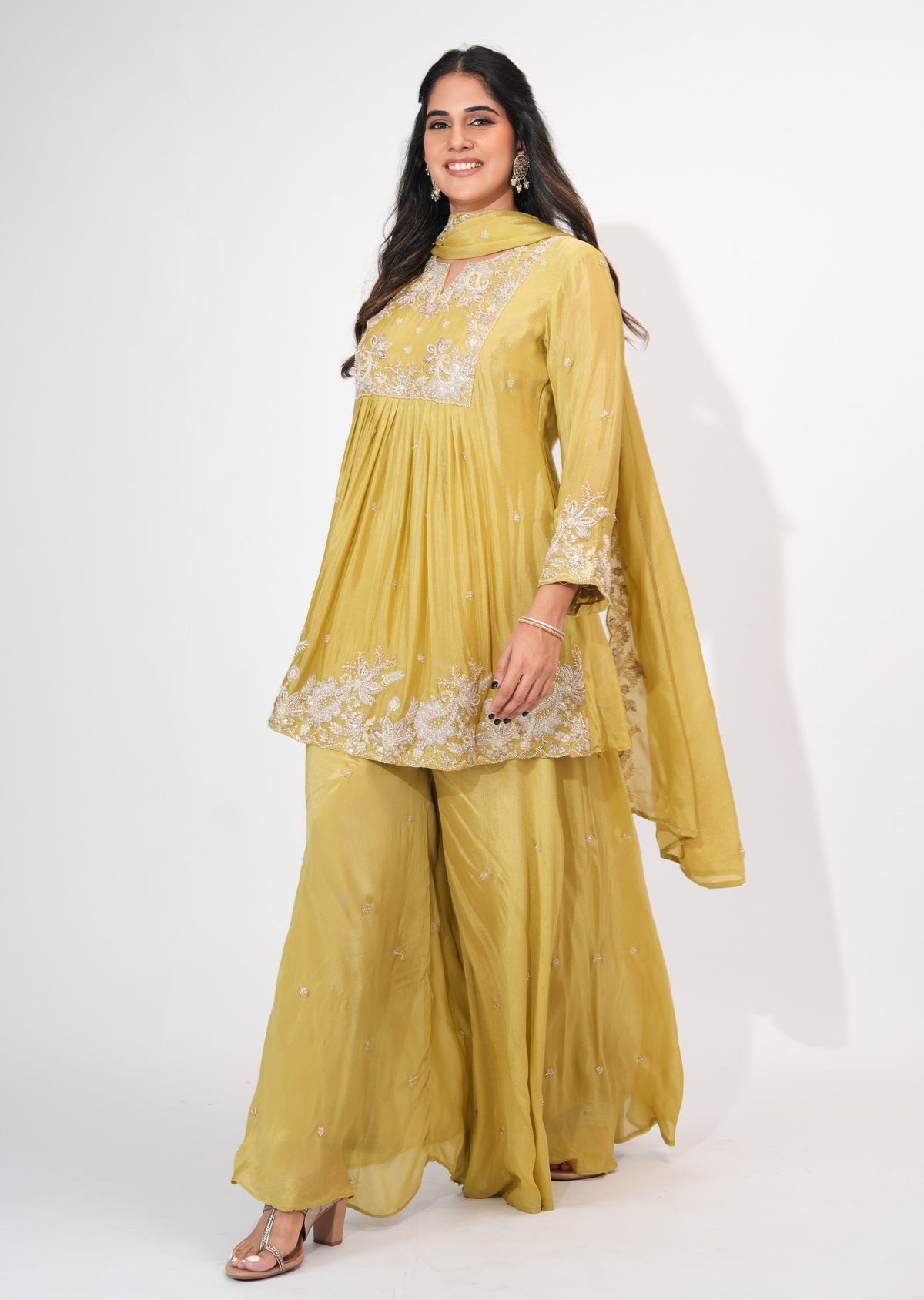 Light Green Chinnon Sharara Set
