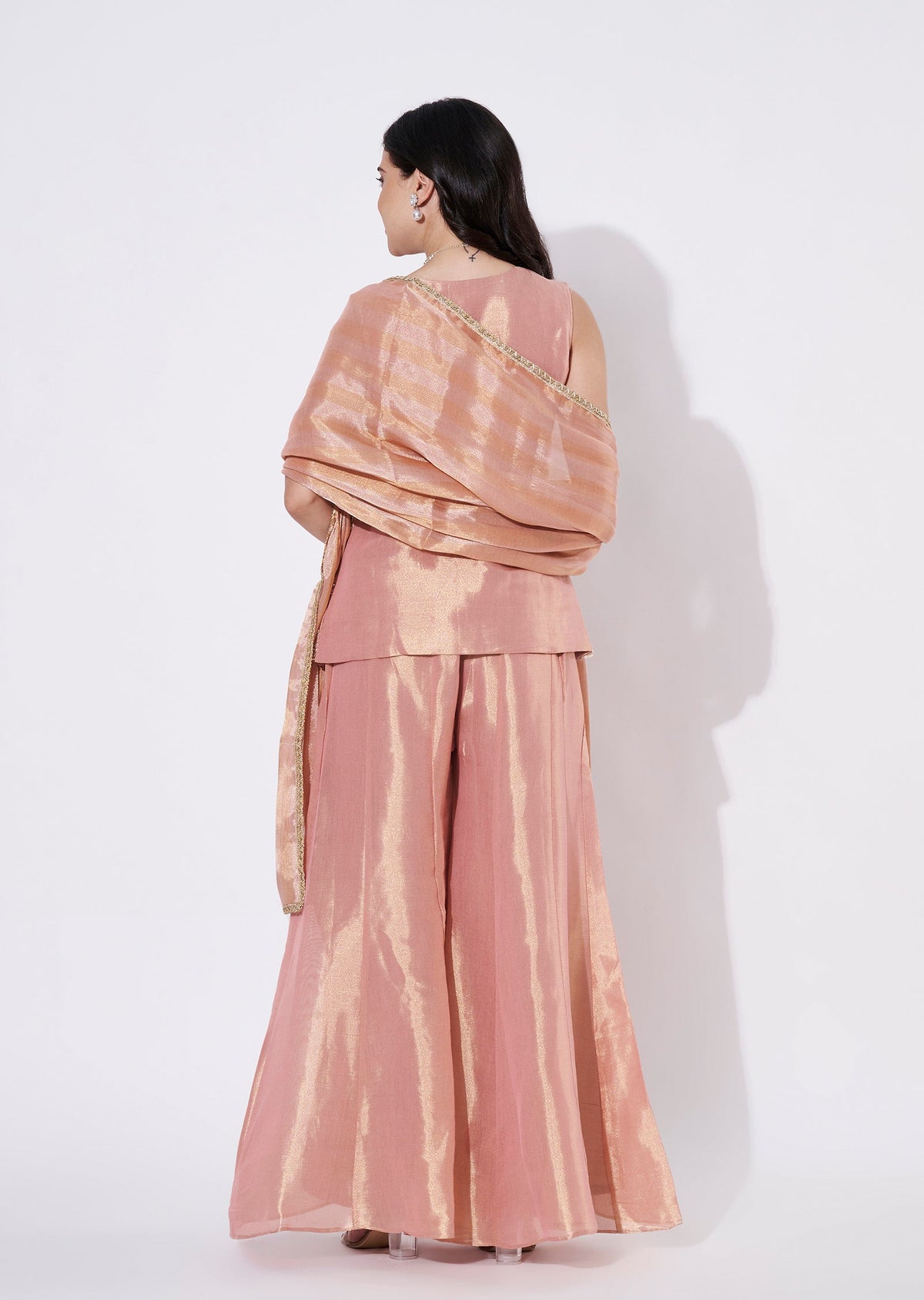 Peach Tissue Sharara Set