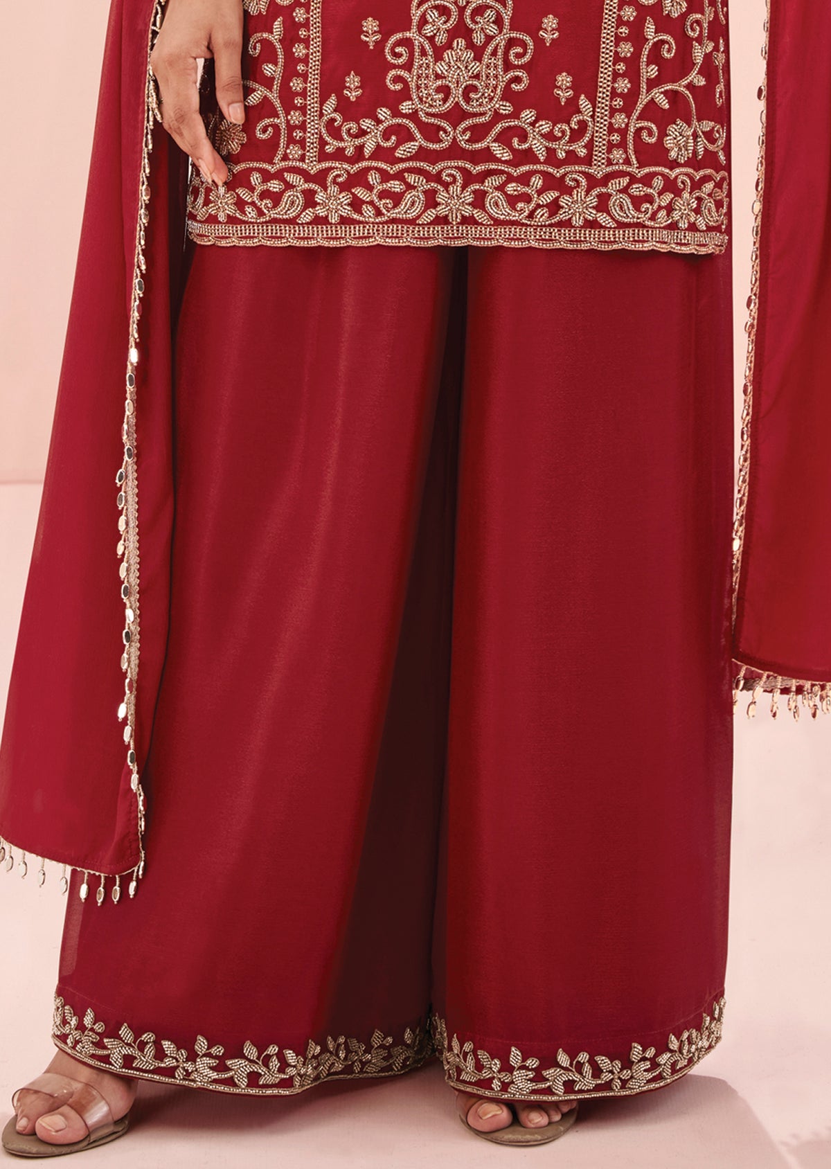 Red Chinnon Sharara Set