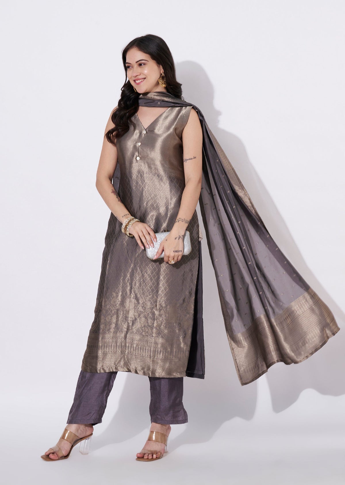 Grey Silk Straight cut suit