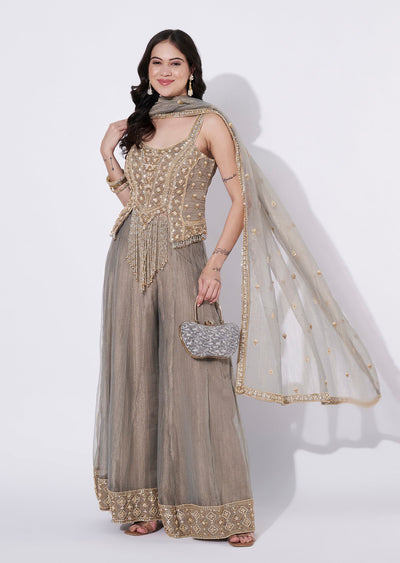 Grey Tissue Sharara Set