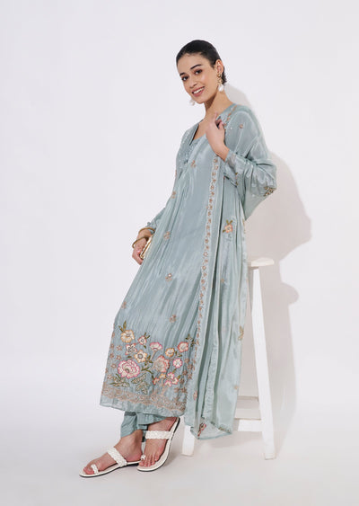 Light Blue Chinnon Anarkali Suit