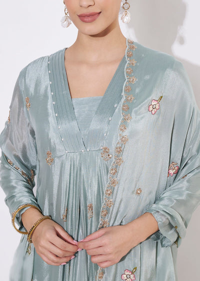 Light Blue Chinnon Anarkali Suit