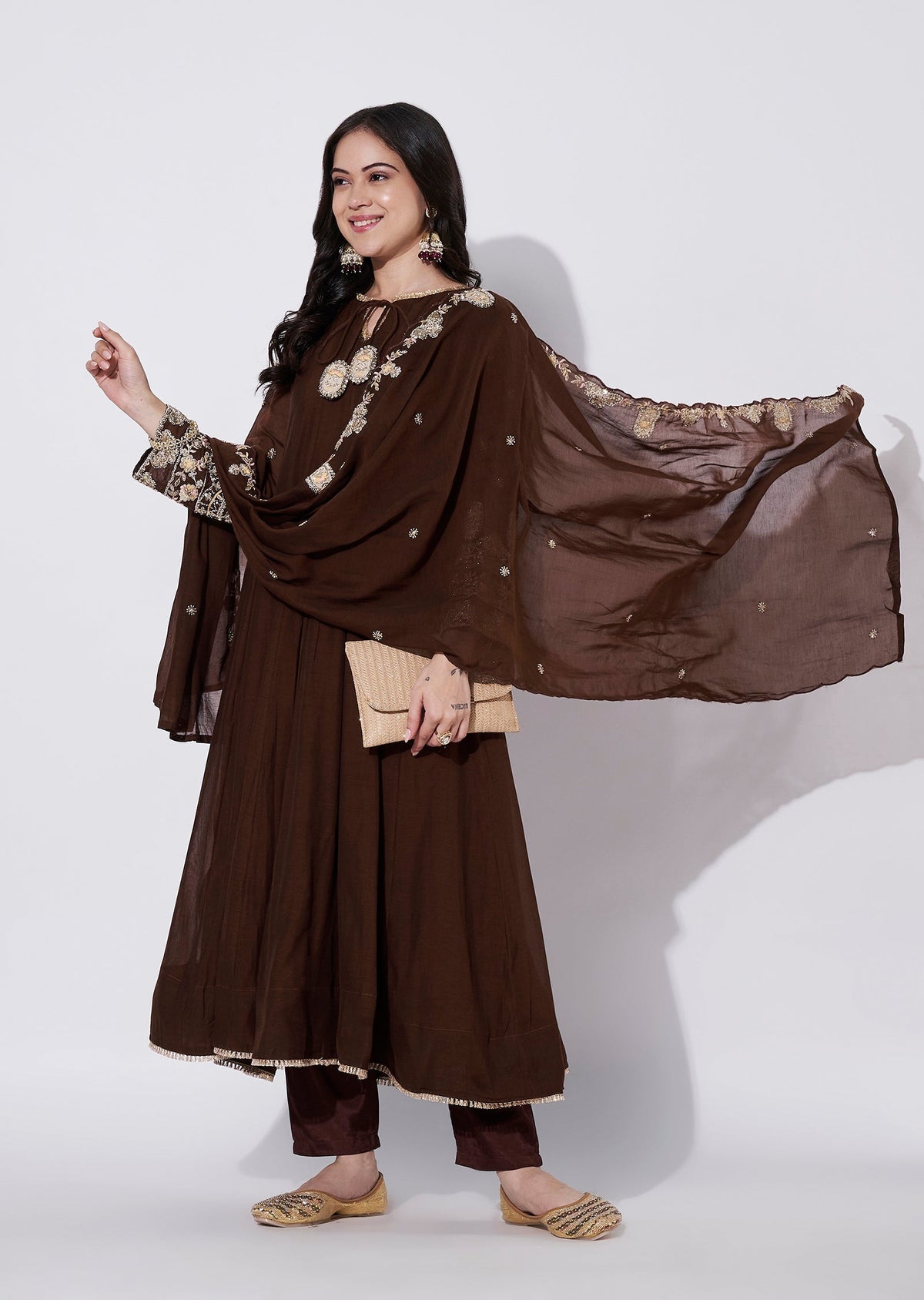 Brown Silk Anarkali Suit