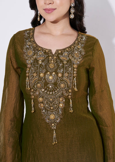 Mehndi Green Tissue Sharara Set