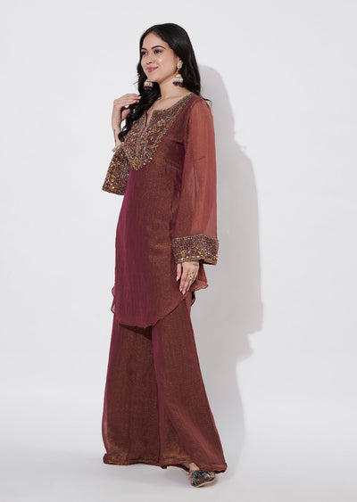 Brown Tissue Sharara Set