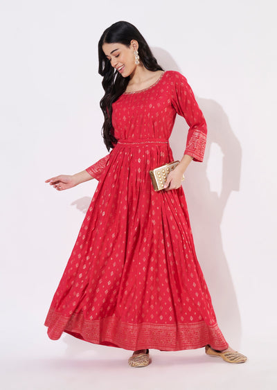Rani Pink Gold Long Kurti