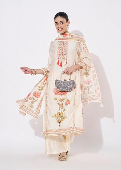 Cream Silk Straight cut suit