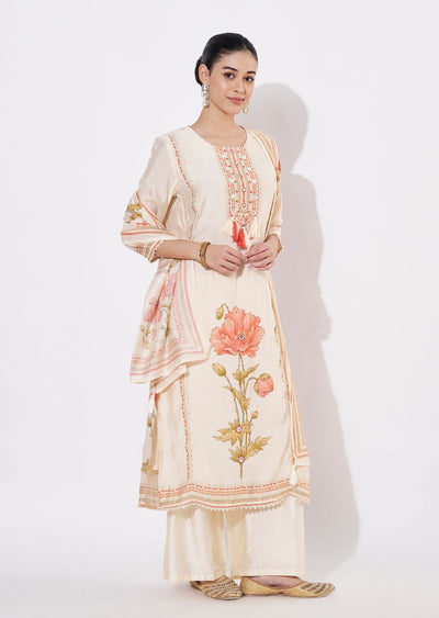 Cream Silk Straight cut suit