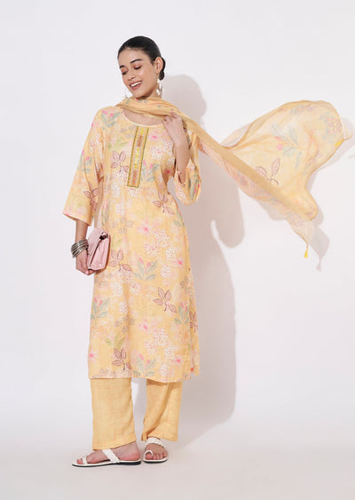 Yellow Linen Coton Straight cut suit