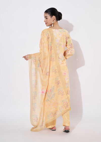 Yellow Linen Coton Straight cut suit