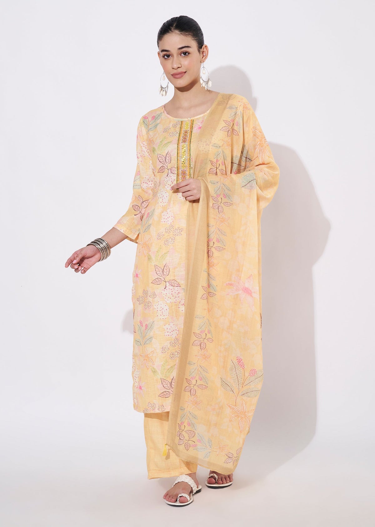Yellow Linen Coton Straight cut suit