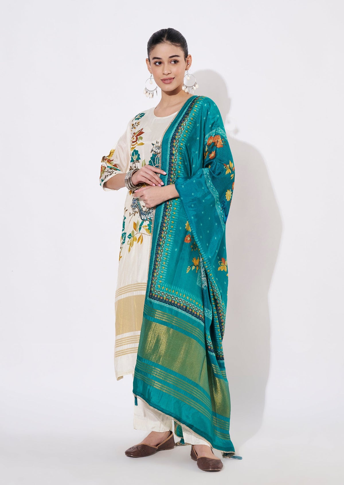 Cream Dola Silk Straight cut suit
